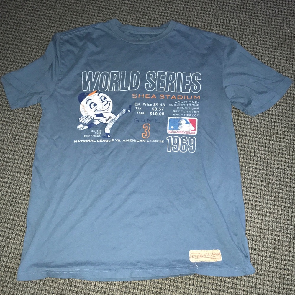 Mitchell & Ness Mens 1969 World Series Shea Stadium Mets Graphic Tee Blue S